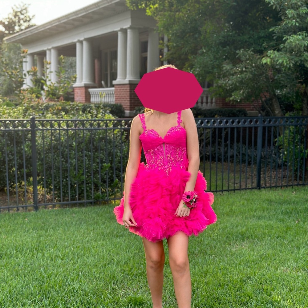 Amarra 88064 Short Shimmer Lace Corset Homecoming Dress Ruffle Cocktail Dress